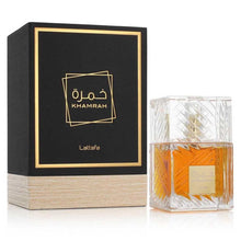 تحميل الصورة إلى عارض المعرض، Perfume bottle and packaging of Khamrah by Lattafa