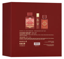 تحميل الصورة إلى عارض المعرض، Lattafa Badee Al Oud Sublime gift set including perfume travel spray and hair mist bottles
