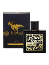 تحميل الصورة إلى عارض المعرض، Perfume bottle and packaging of Qaed Al Fursan by Lattafa