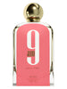 9 AM Pour Femme by Afnan featuring mandarin, bergamot, grapefruit, black currant, raspberry, amber, and musk notes in an elegant perfume bottle.