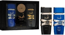 تحميل الصورة إلى عارض المعرض، Lattafa Anniversary Edition fragrance gift set with Asad and Asad Zanzibar 100ml perfumes
