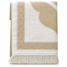 تحميل الصورة إلى عارض المعرض، Beige Islamic prayer mat with ornate traditional decorative pattern and fringe
