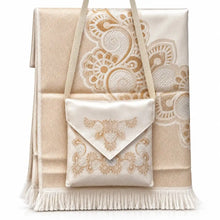 تحميل الصورة إلى عارض المعرض، Beige Islamic prayer mat with matching carry bag and ornate traditional design
