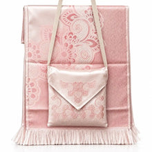 تحميل الصورة إلى عارض المعرض، Pink Islamic prayer mat with matching carry bag and ornate traditional design
