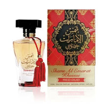 تحميل الصورة إلى عارض المعرض، Perfume bottle and packaging of Shams Al Emarat Khususi Red Oud Ard Al zaafaran by Lattafa
