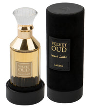 Load image into Gallery viewer, Perfume bottle and packaging of Velvet Oud by Lattafa
